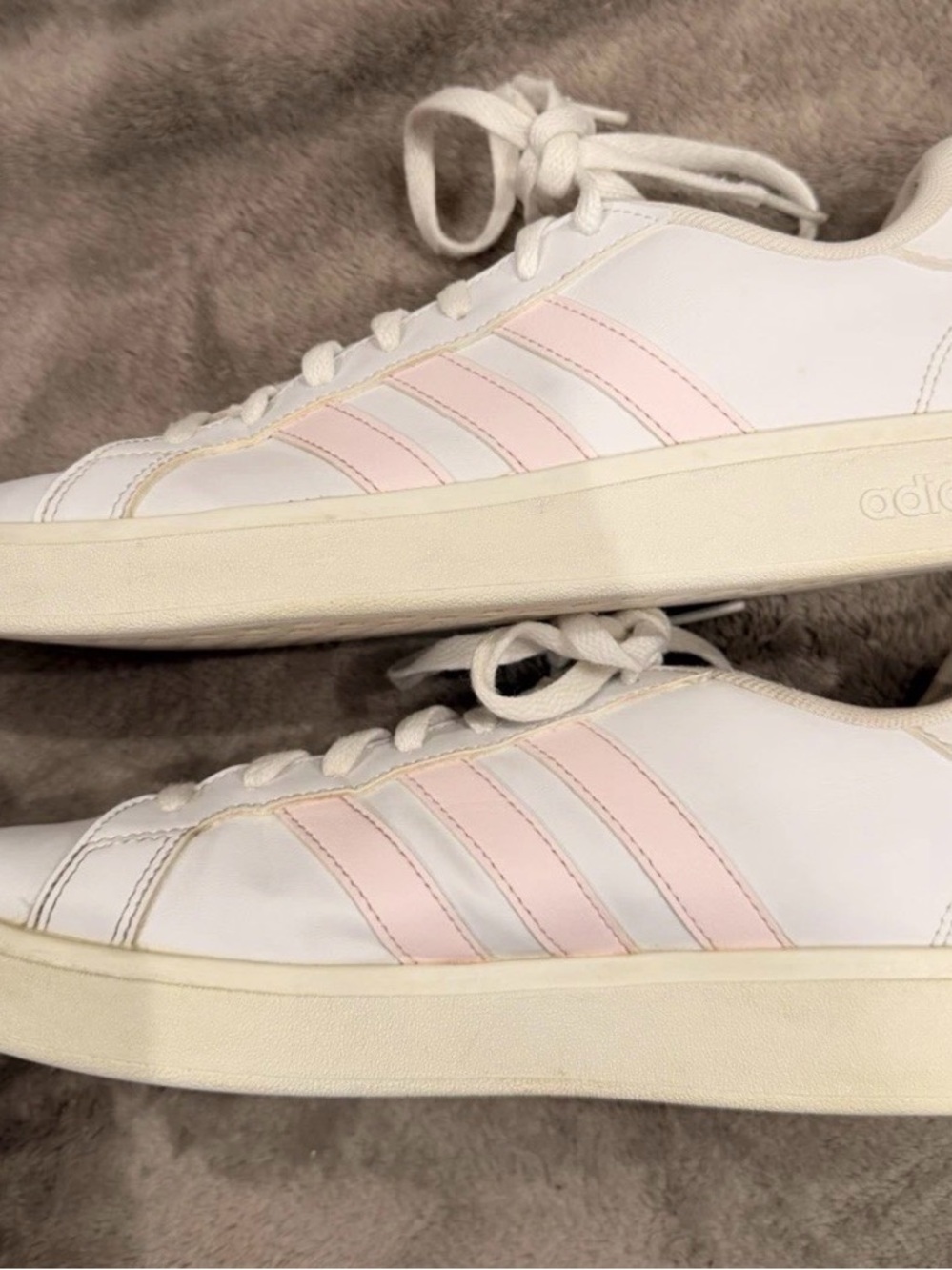 adidas Women's White Sneakers with Light Pink Stripes